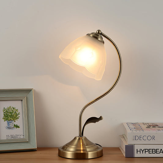Elegant Flower-Shaped Glass Table Lamp with Metal Base – Indoor Lighting Fixture 1