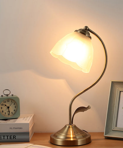Elegant Flower-Shaped Glass Table Lamp with Metal Base – Indoor Lighting Fixture 6
