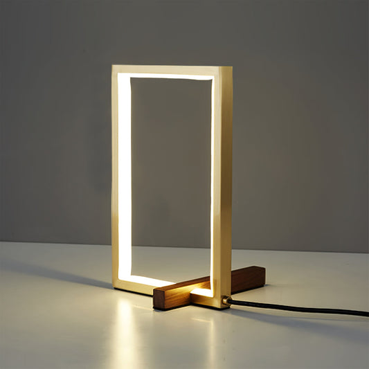 Mid-Century Modern Wood Table Lamp with Brass Accent – Dual Bulb LED Lighting 1