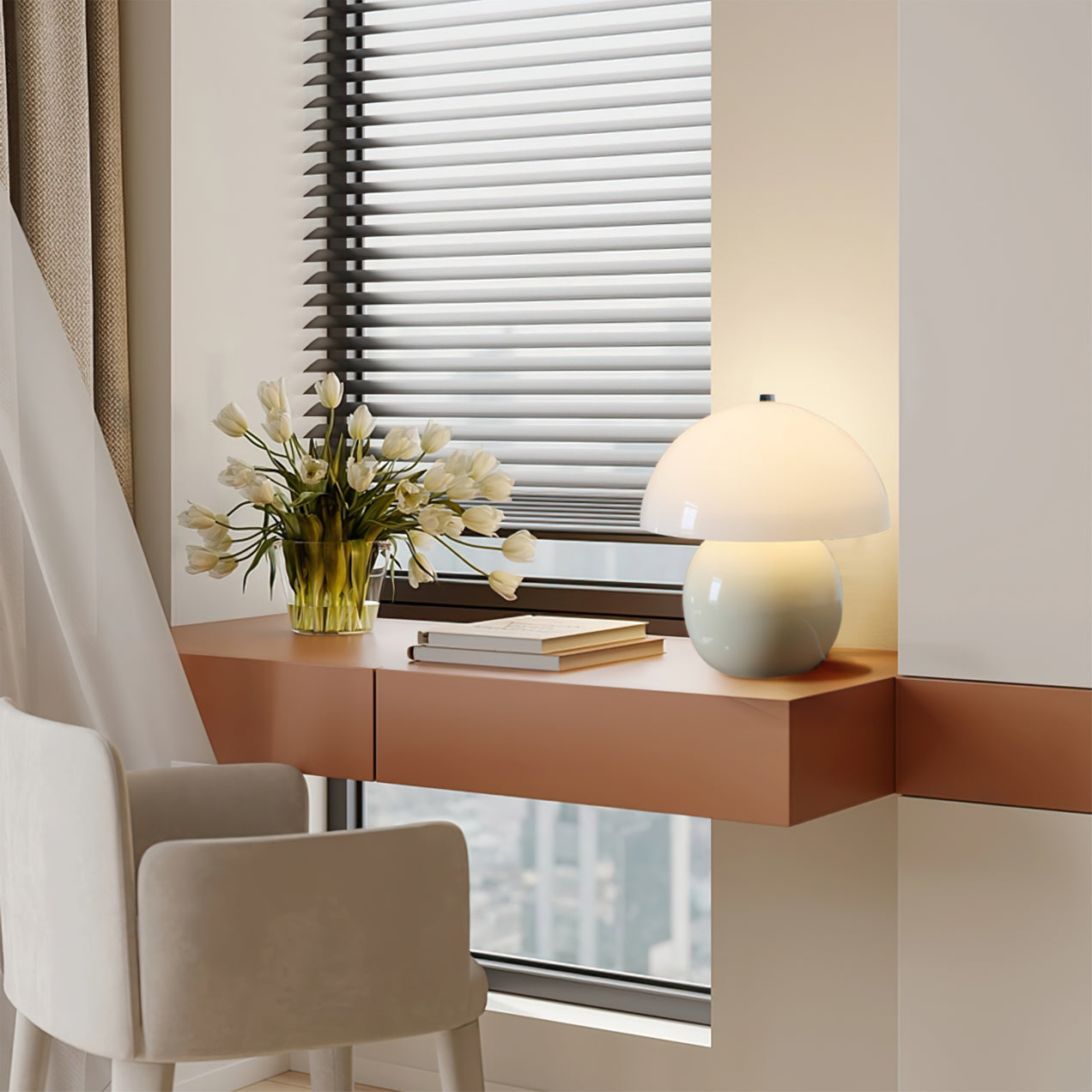 Mushroom-Shaped Ceramic Table Lamp with Built-in Battery – White LED Light 8