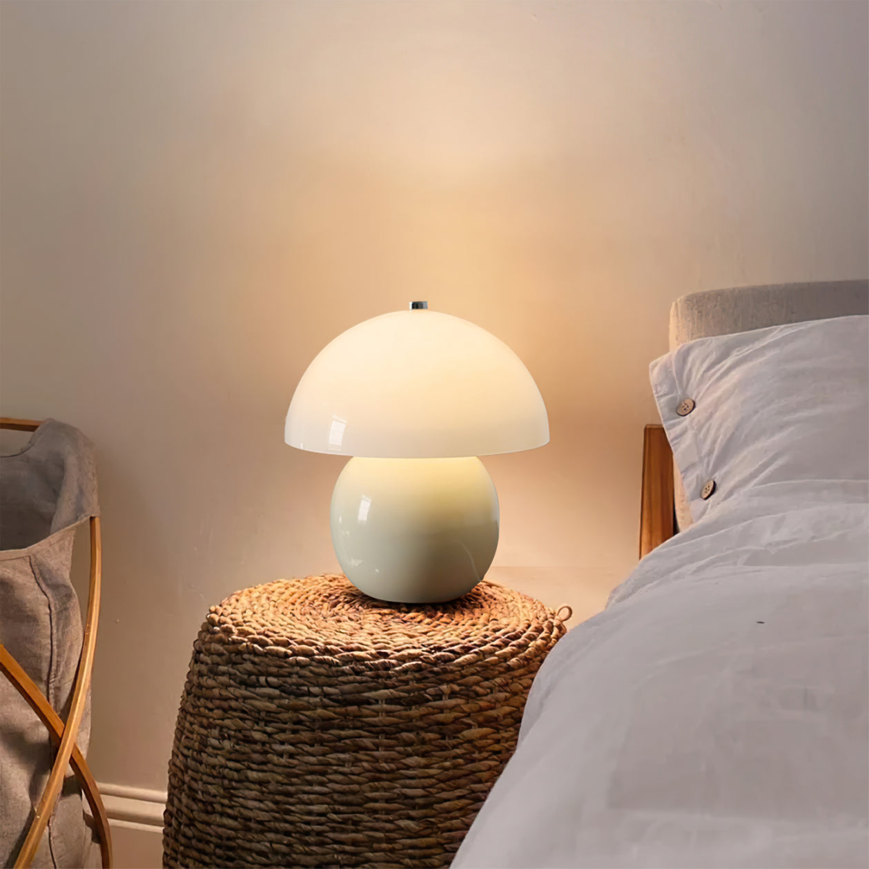 Mushroom-Shaped Ceramic Table Lamp with Built-in Battery – White LED Light 9