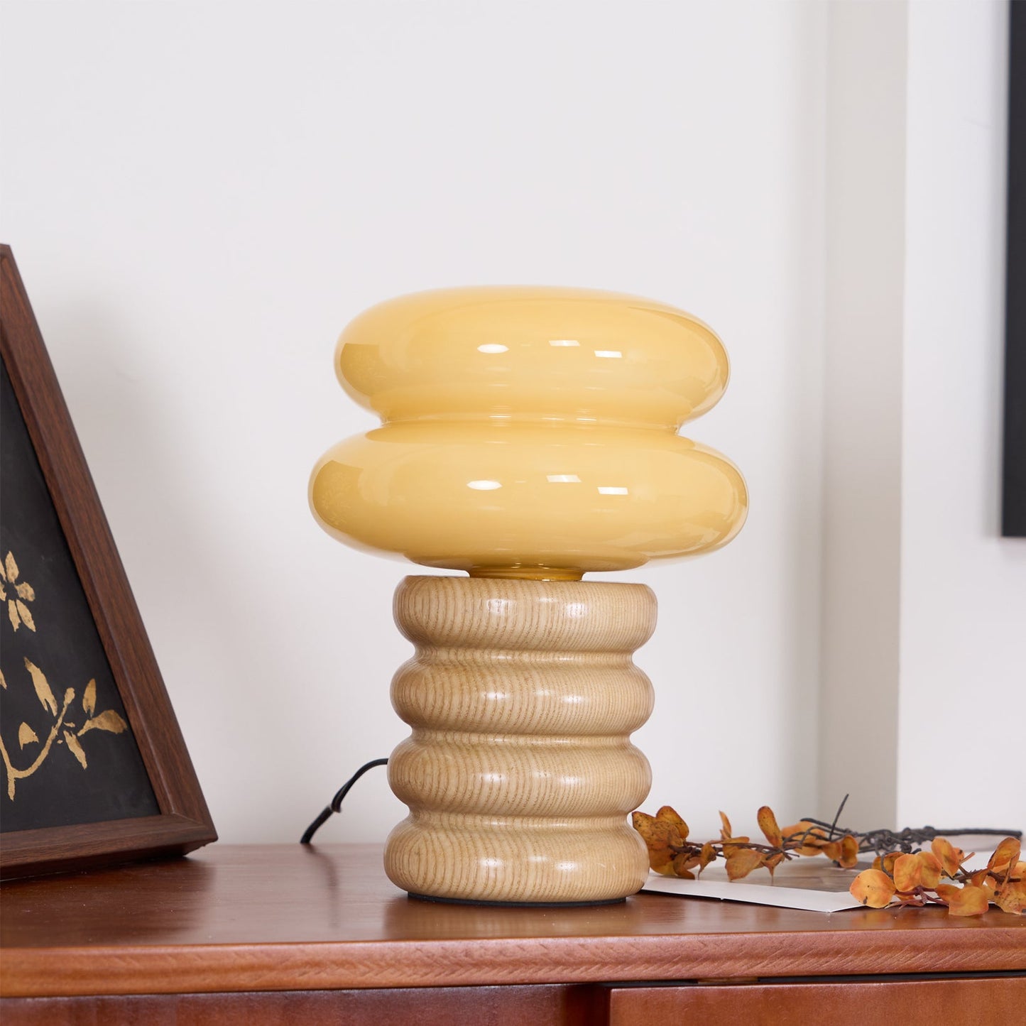 Modern Table Lamp with Wood Body and Glass Shade – 8.3 Diameter 3
