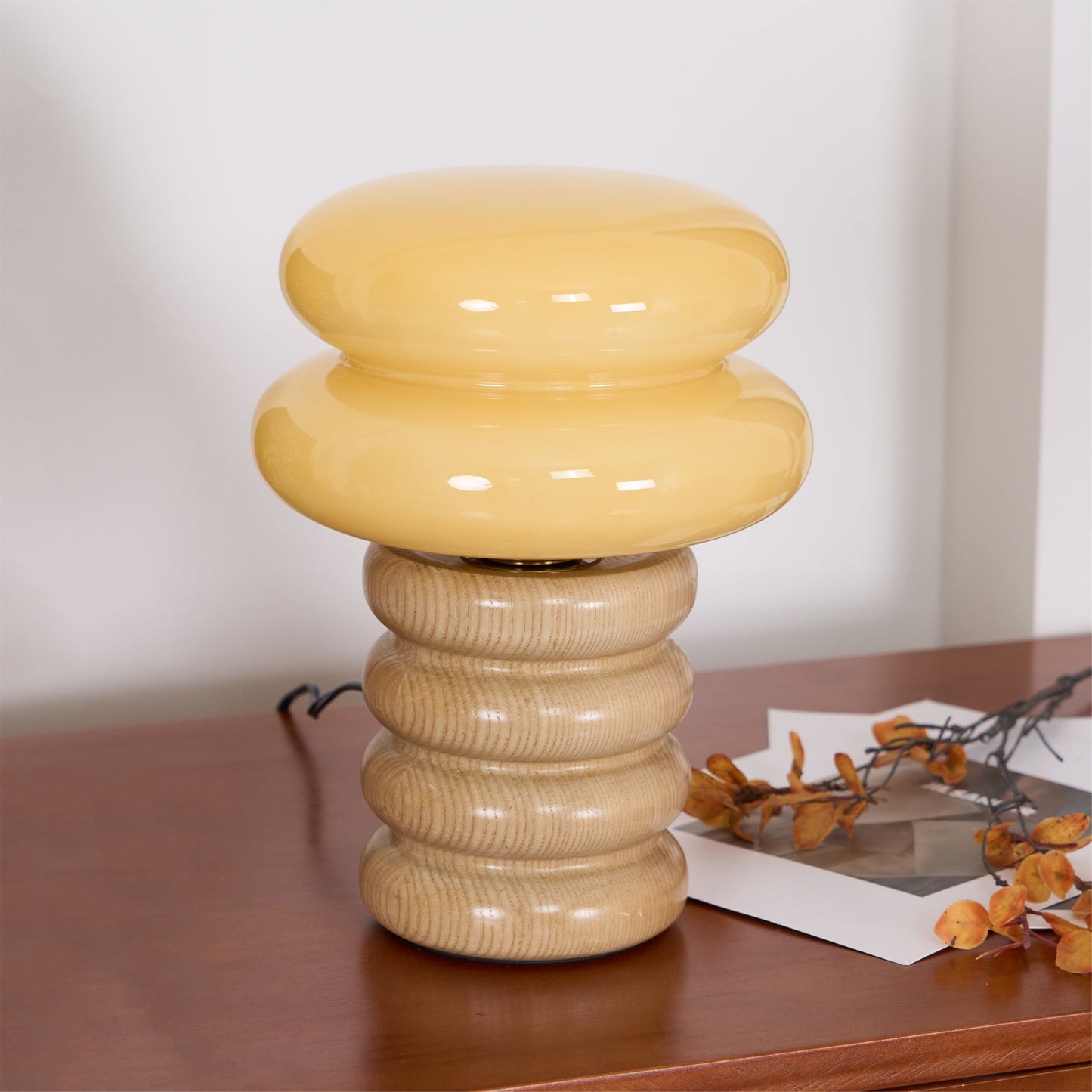 Modern Table Lamp with Wood Body and Glass Shade – 8.3 Diameter 5