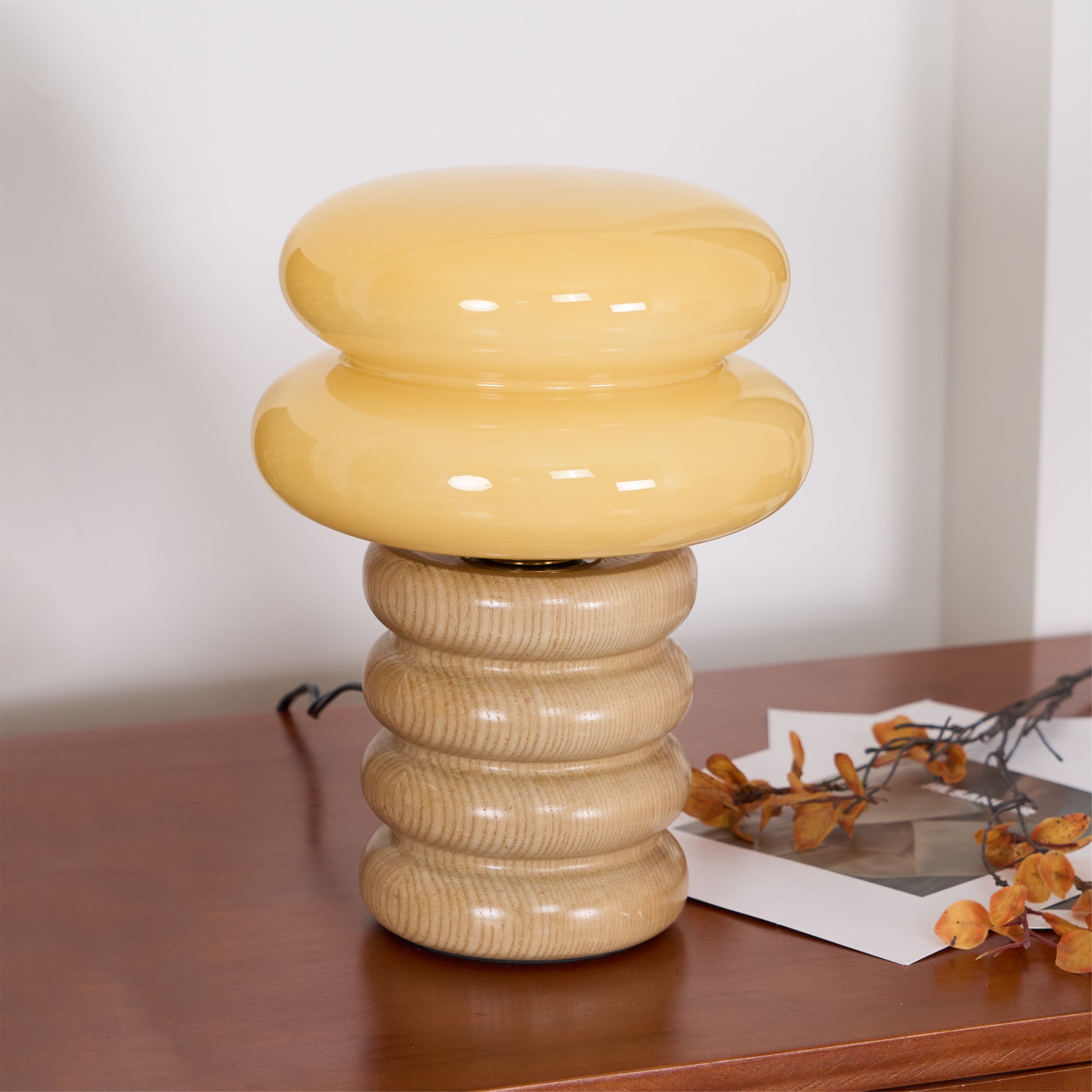 Modern Table Lamp with Wood Body and Glass Shade – 8.3 Diameter 5