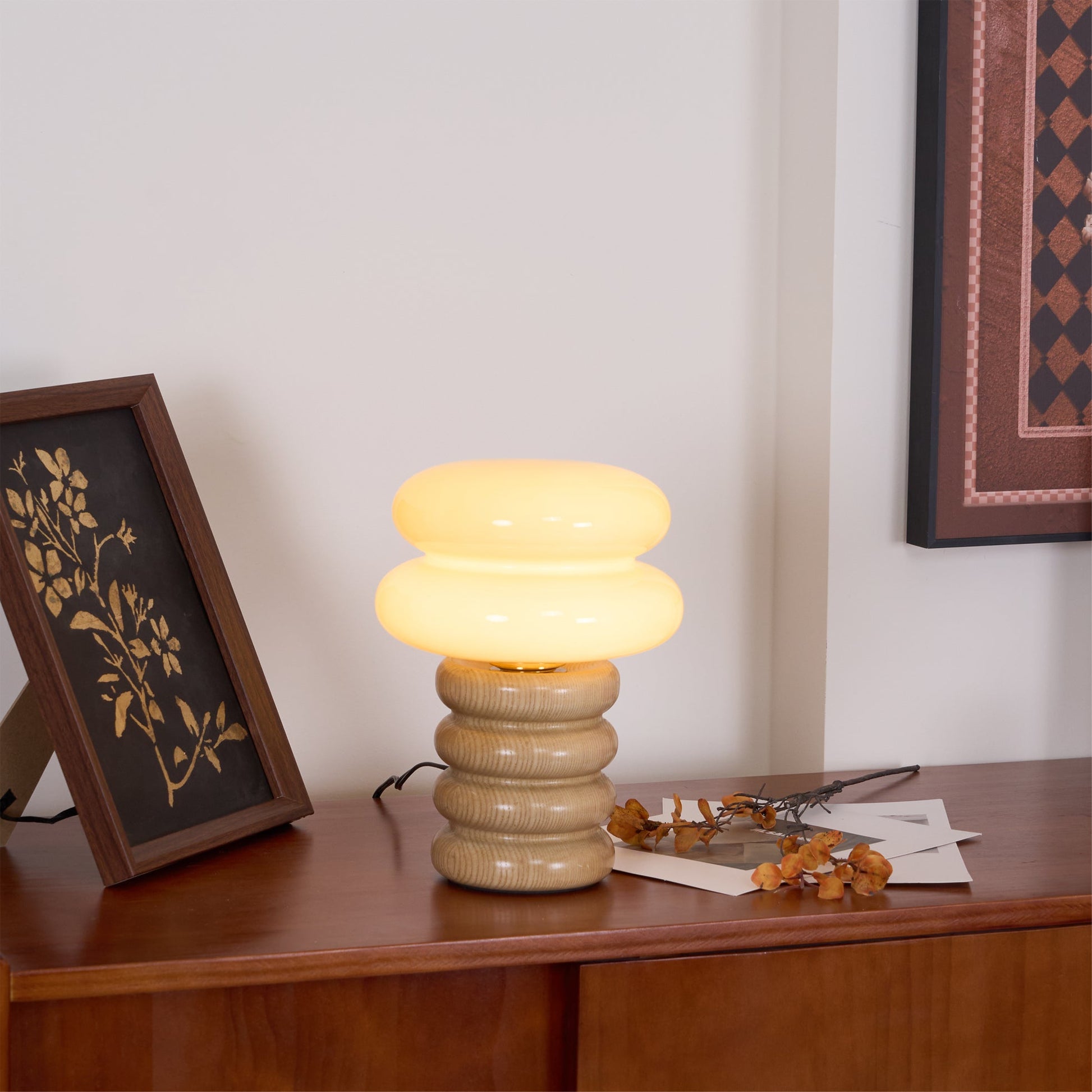 Modern Table Lamp with Wood Body and Glass Shade – 8.3 Diameter 6