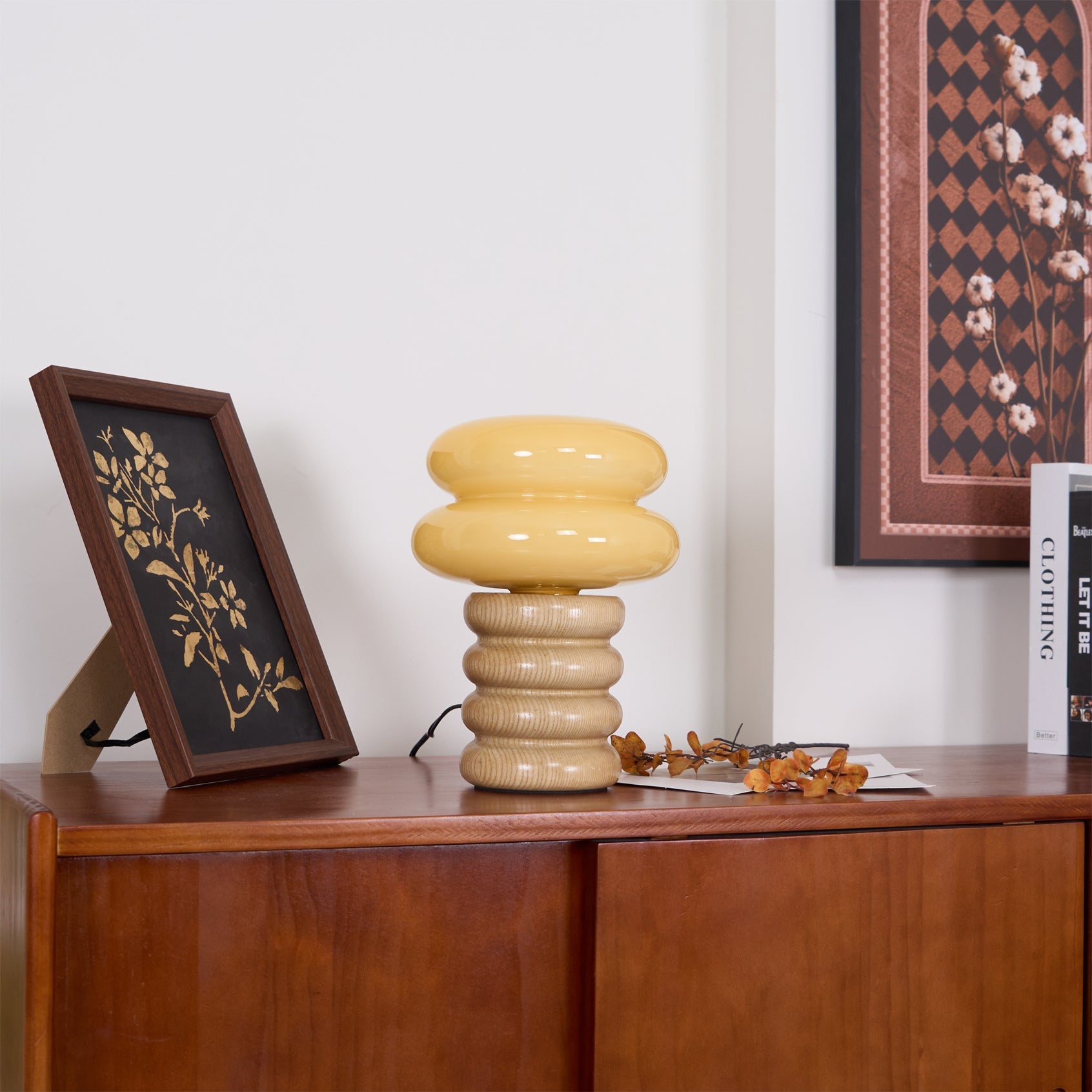 Modern Table Lamp with Wood Body and Glass Shade – 8.3 Diameter 7