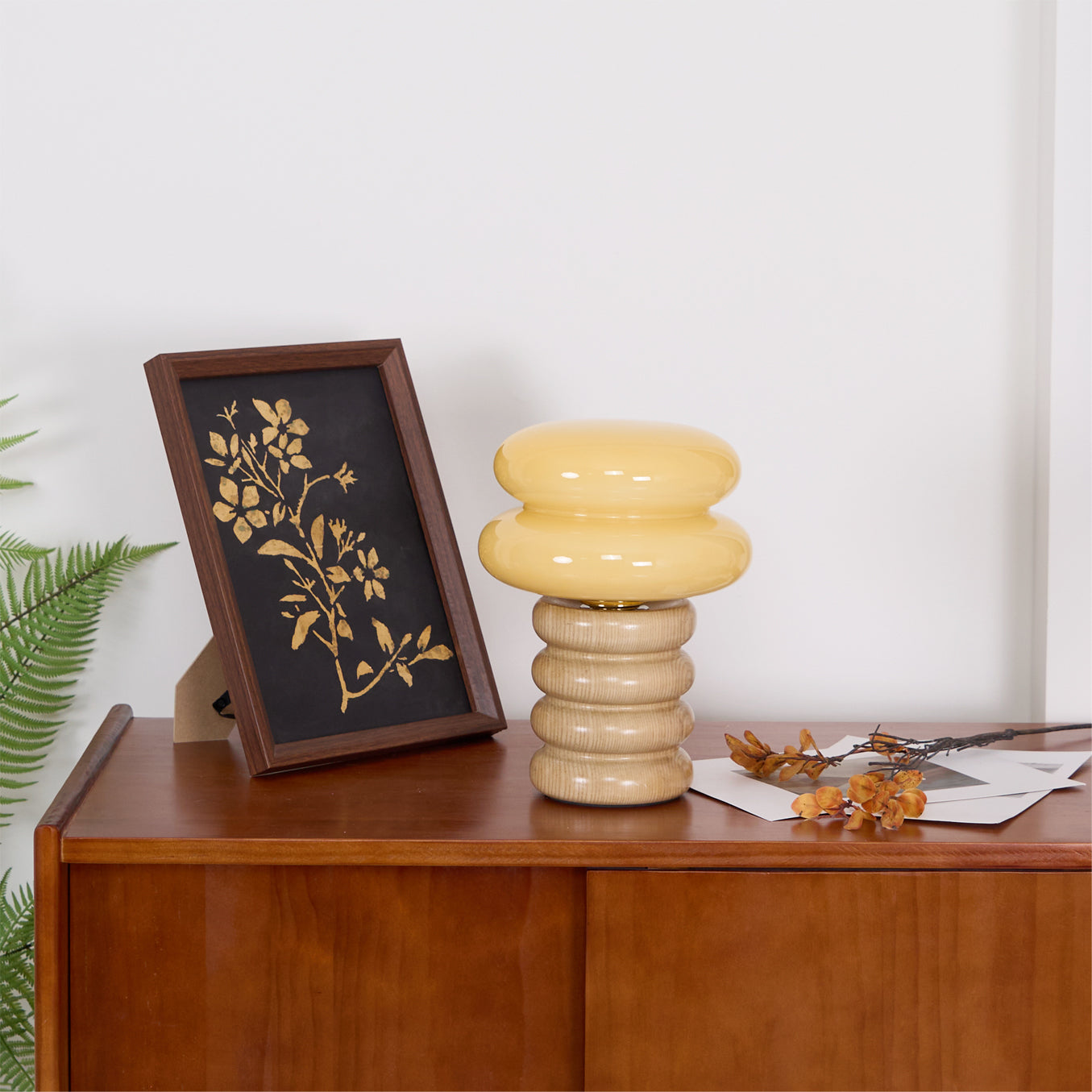 Modern Table Lamp with Wood Body and Glass Shade – 8.3 Diameter 8