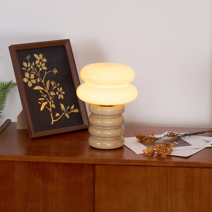 Modern Table Lamp with Wood Body and Glass Shade – 8.3 Diameter 9