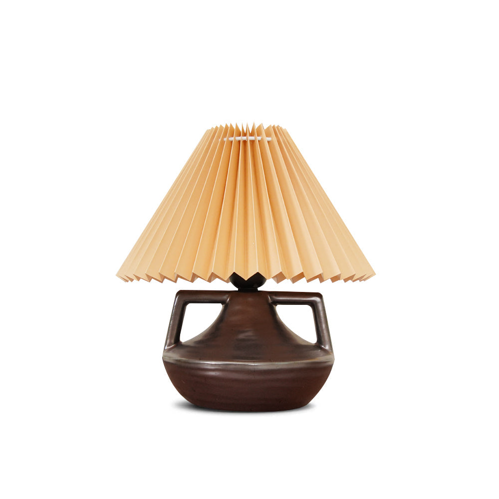 Elegant Pleated Table Lamp with Ceramic Base and Khaki Shade - Perfect for Living Room and Bedroom 1