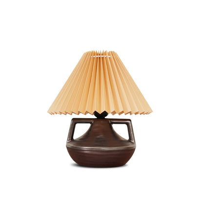 Elegant Pleated Table Lamp with Ceramic Base and Khaki Shade - Perfect for Living Room and Bedroom 1