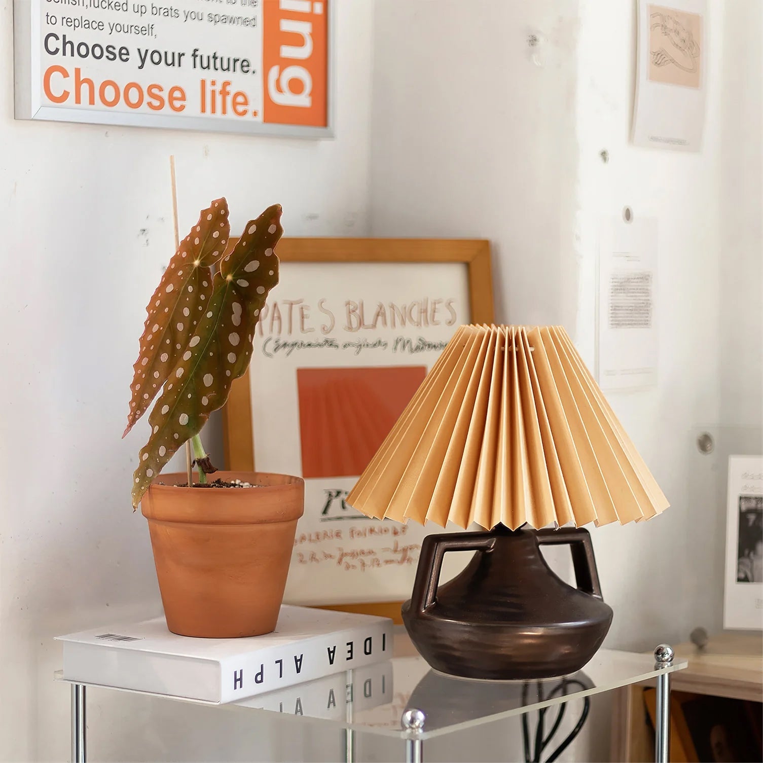 Elegant Pleated Table Lamp with Ceramic Base and Khaki Shade - Perfect for Living Room and Bedroom 3