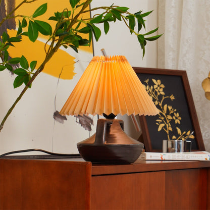 Elegant Pleated Table Lamp with Ceramic Base and Khaki Shade - Perfect for Living Room and Bedroom 8