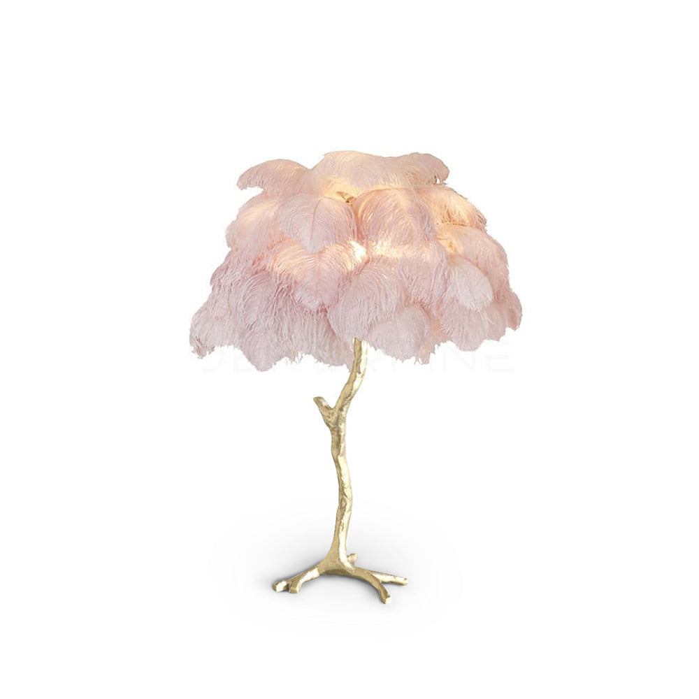 Elegant Ostrich Feather Table Lamp with Gilded Base – Unique Bedroom or Living Room Lighting 2