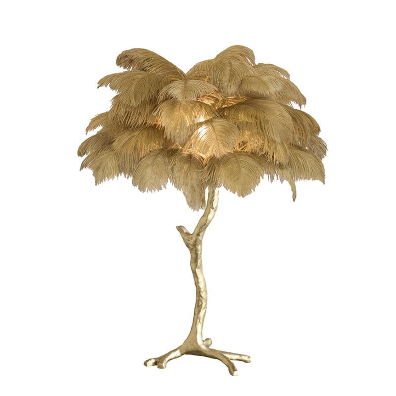Elegant Ostrich Feather Table Lamp with Gilded Base – Unique Bedroom or Living Room Lighting 11