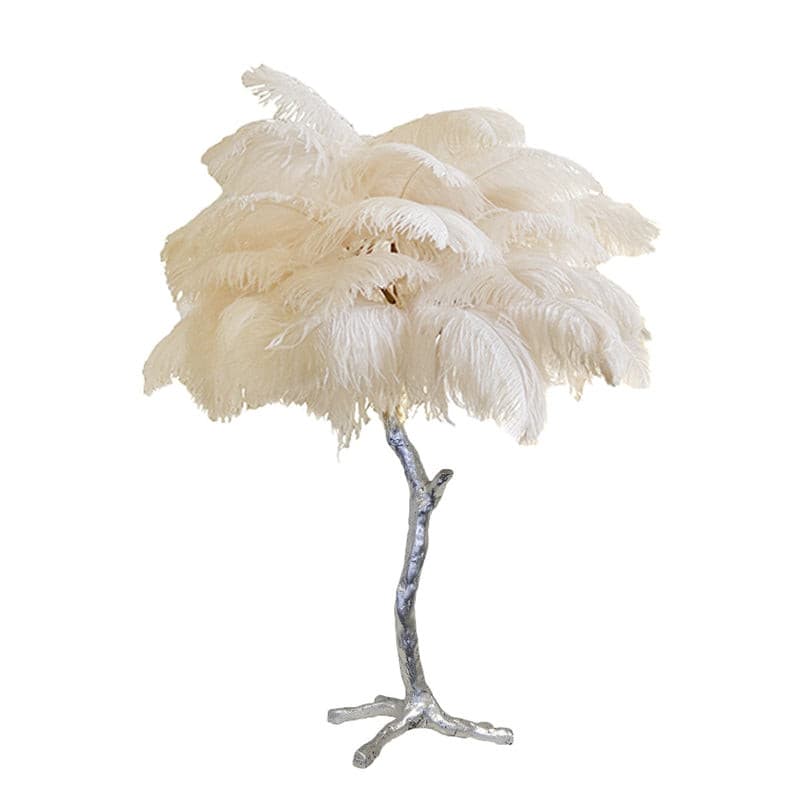 Elegant Ostrich Feather Table Lamp with Gilded Base – Unique Bedroom or Living Room Lighting 12