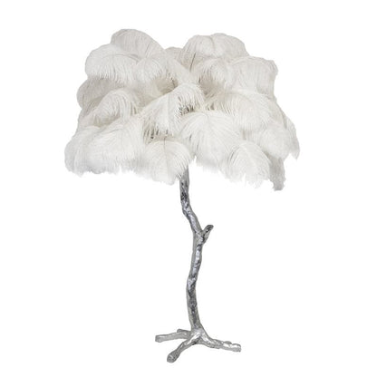 Elegant Ostrich Feather Table Lamp with Gilded Base – Unique Bedroom or Living Room Lighting 15