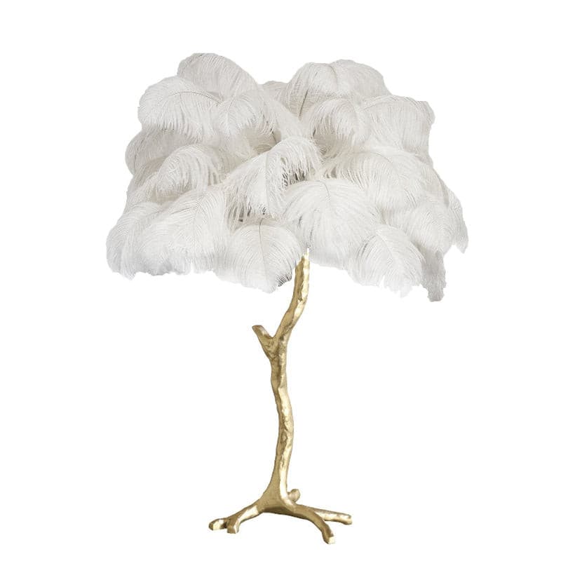 Elegant Ostrich Feather Table Lamp with Gilded Base – Unique Bedroom or Living Room Lighting 17