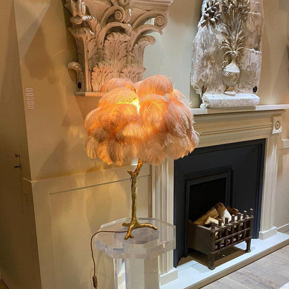 Elegant Ostrich Feather Table Lamp with Gilded Base – Unique Bedroom or Living Room Lighting 3