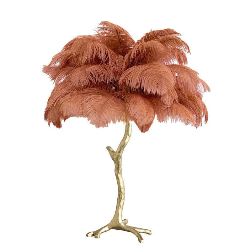 Elegant Ostrich Feather Table Lamp with Gilded Base – Unique Bedroom or Living Room Lighting 22