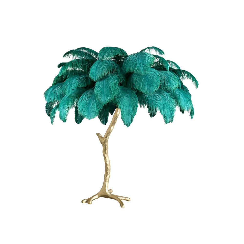 Elegant Ostrich Feather Table Lamp with Gilded Base – Unique Bedroom or Living Room Lighting 23