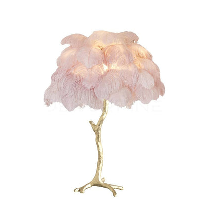Elegant Ostrich Feather Table Lamp with Gilded Base – Unique Bedroom or Living Room Lighting 26