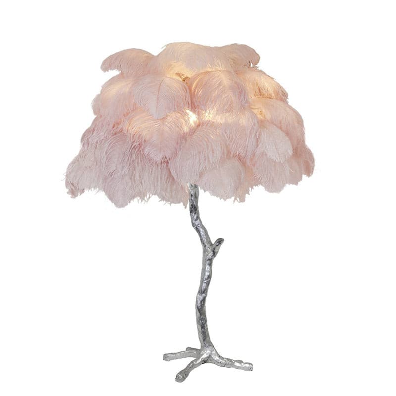 Elegant Ostrich Feather Table Lamp with Gilded Base – Unique Bedroom or Living Room Lighting 27