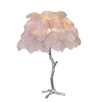 Elegant Ostrich Feather Table Lamp with Gilded Base – Unique Bedroom or Living Room Lighting 27