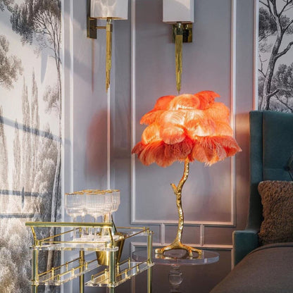 Elegant Ostrich Feather Table Lamp with Gilded Base – Unique Bedroom or Living Room Lighting 7