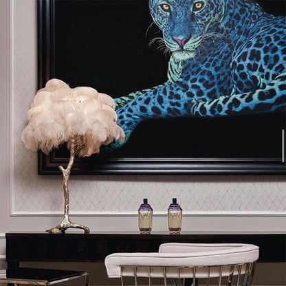 Elegant Ostrich Feather Table Lamp with Gilded Base – Unique Bedroom or Living Room Lighting 8