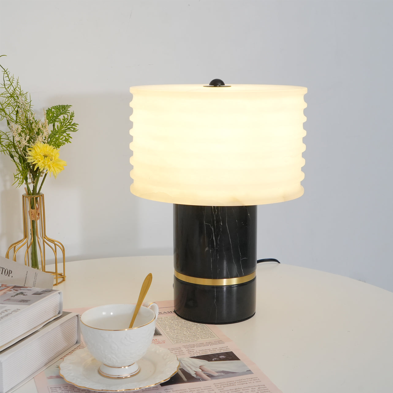 Elegant Contemporary Table Lamp with Marble Base and Alabaster Shade – 10.2 Diameter 4