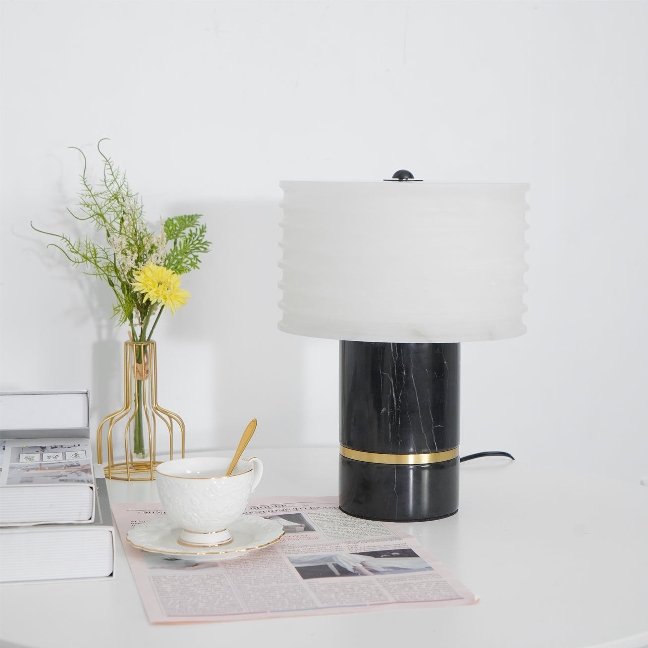 Elegant Contemporary Table Lamp with Marble Base and Alabaster Shade – 10.2 Diameter 5