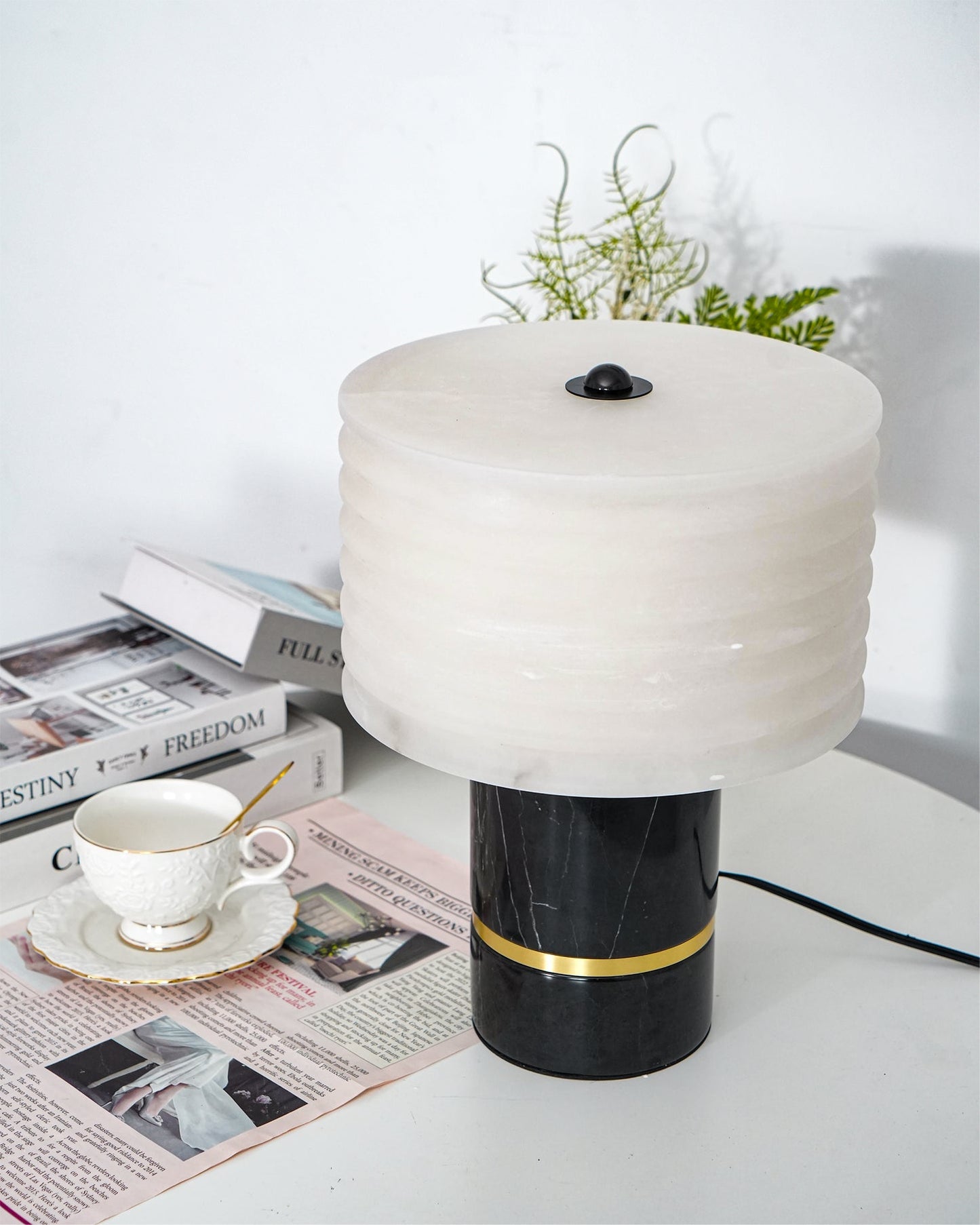 Elegant Contemporary Table Lamp with Marble Base and Alabaster Shade – 10.2 Diameter 6
