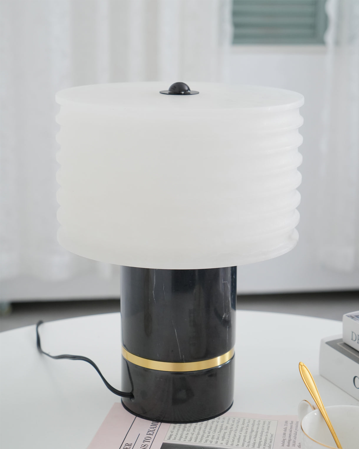 Elegant Contemporary Table Lamp with Marble Base and Alabaster Shade – 10.2 Diameter 9