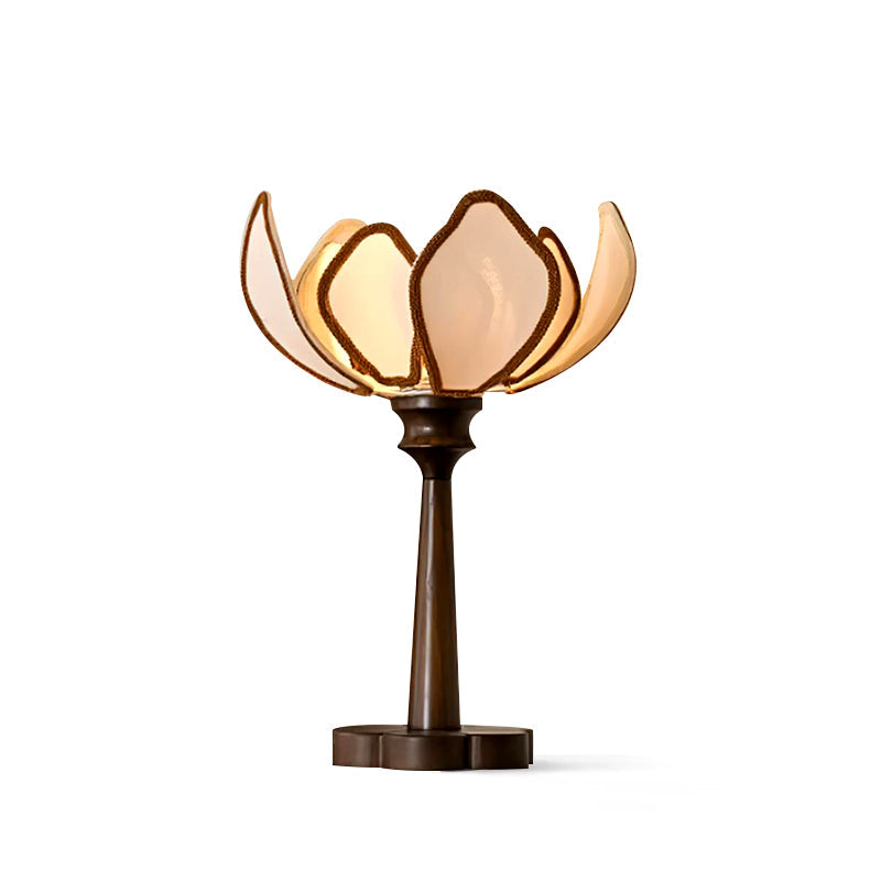 Elegant Flower-Inspired Table Lamp with Fabric Shade and Wood Base – Ideal for Bedroom or Living Room 1