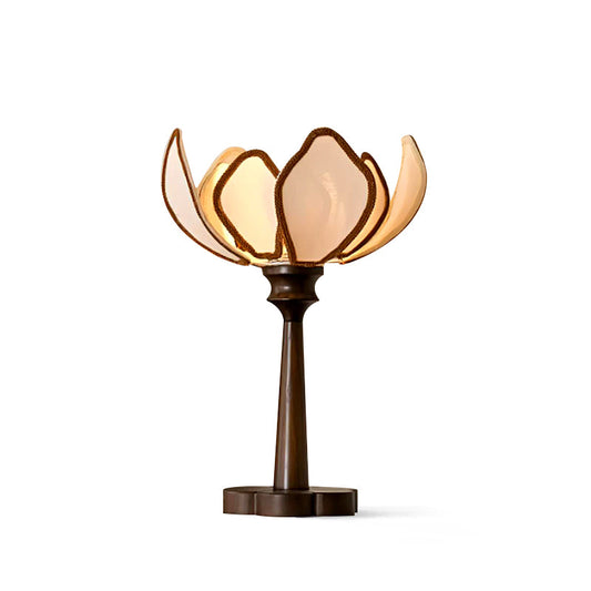 Elegant Flower-Inspired Table Lamp with Fabric Shade and Wood Base – Ideal for Bedroom or Living Room 1