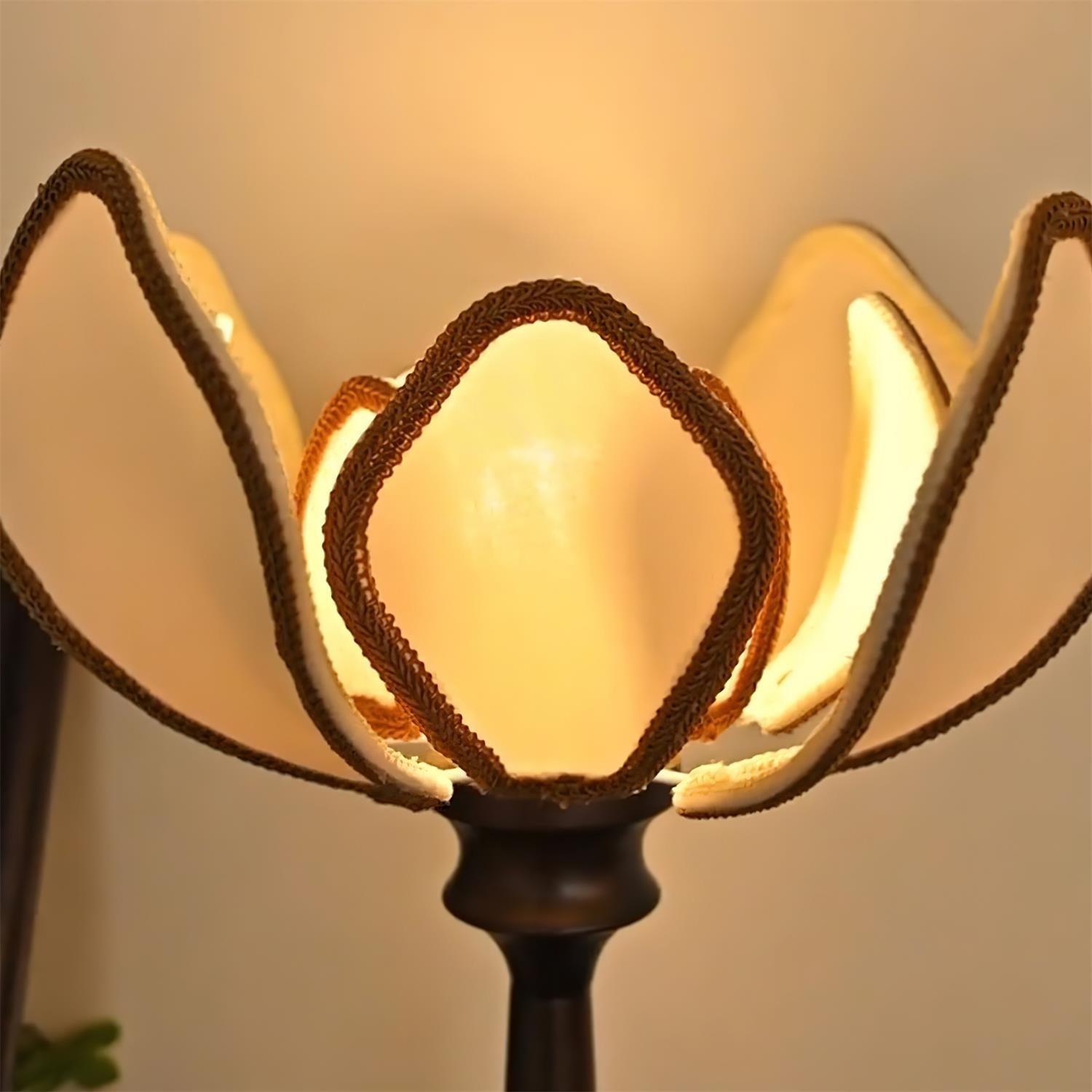 Elegant Flower-Inspired Table Lamp with Fabric Shade and Wood Base – Ideal for Bedroom or Living Room 5