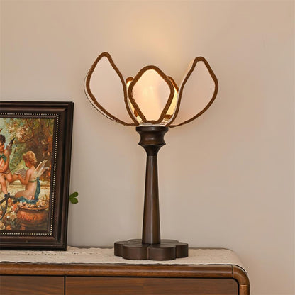 Elegant Flower-Inspired Table Lamp with Fabric Shade and Wood Base – Ideal for Bedroom or Living Room 9