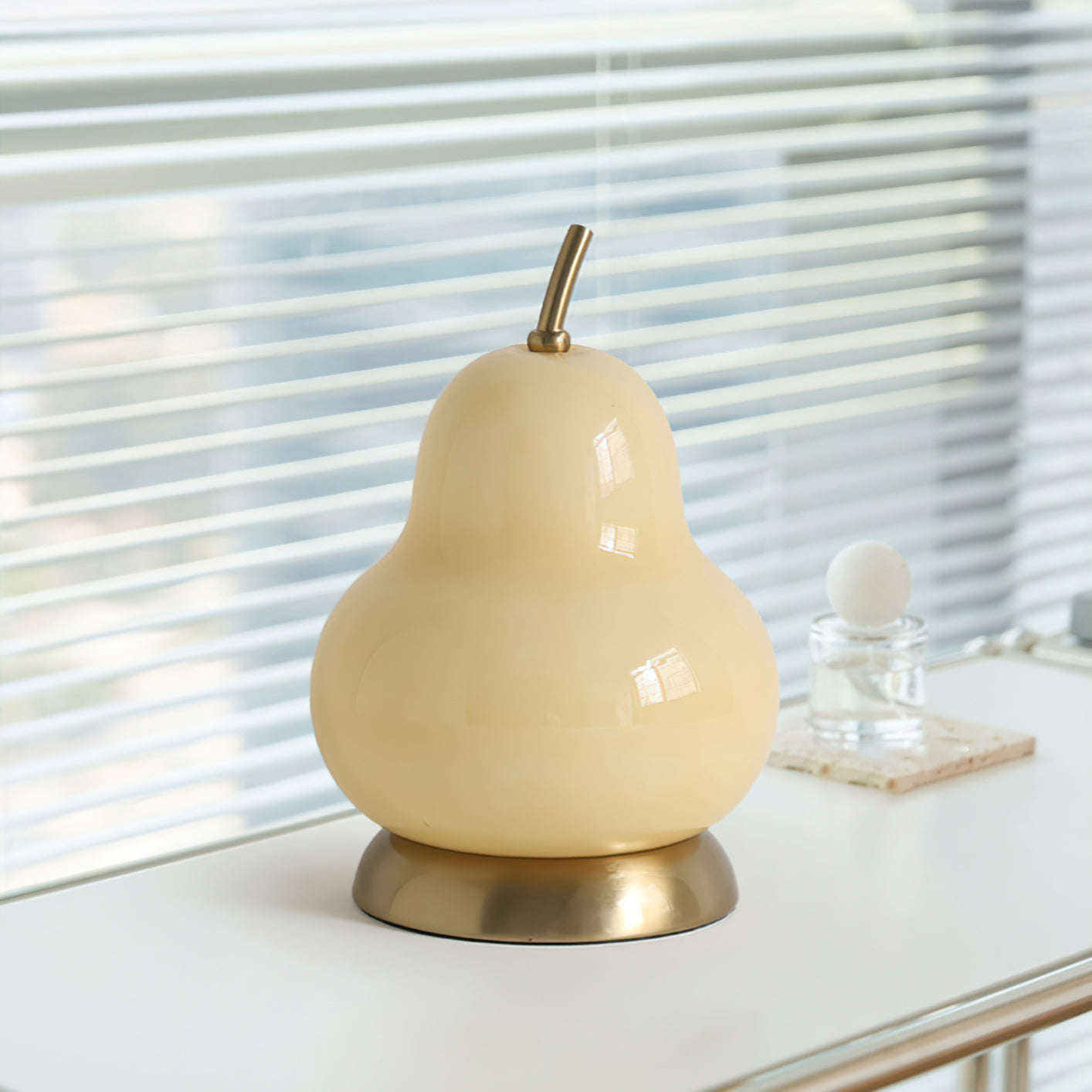 Elegant Pear Glass Table Lamp with Built-in Battery – Cream Shade, Modern Design 3
