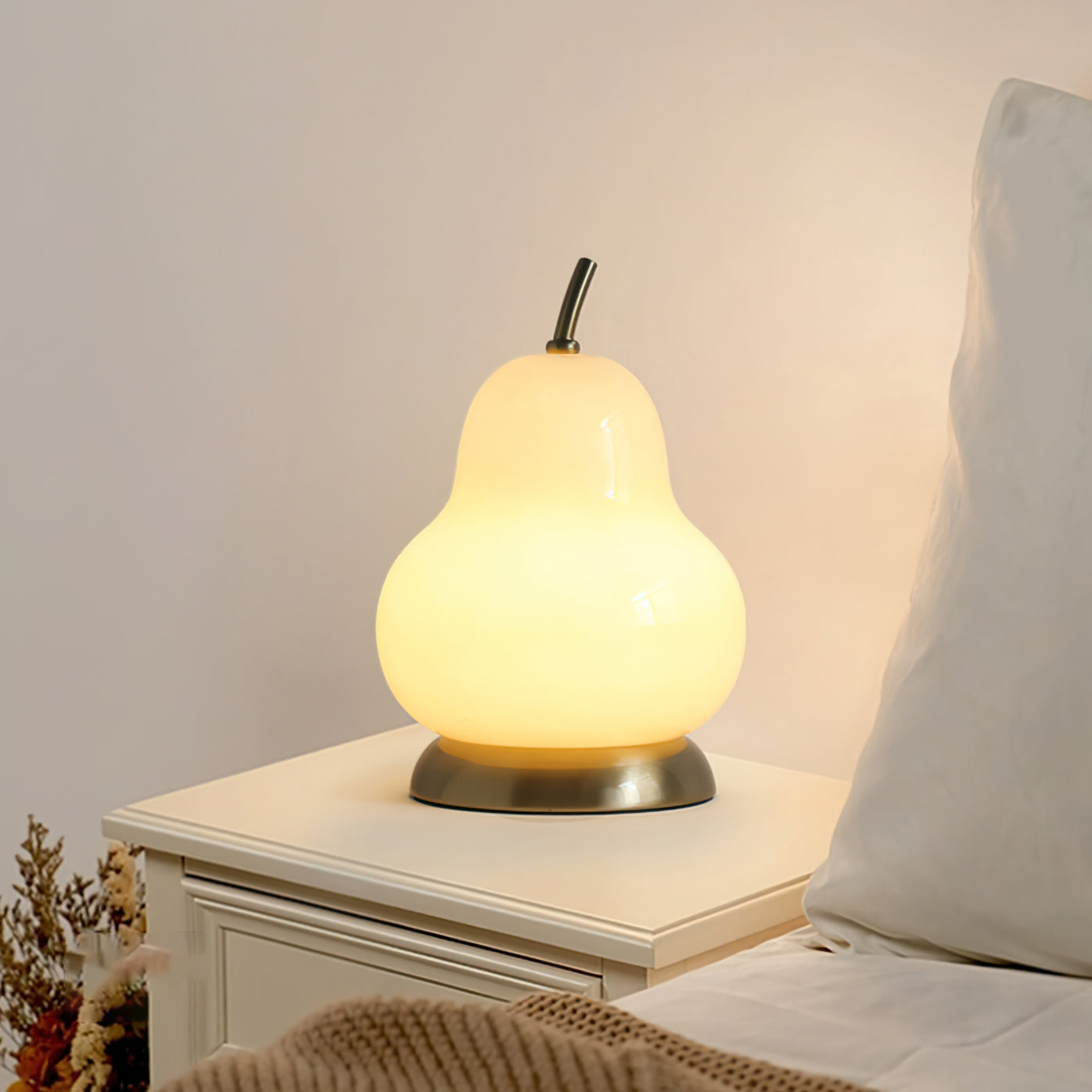 Elegant Pear Glass Table Lamp with Built-in Battery – Cream Shade, Modern Design 6