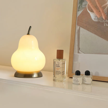 Elegant Pear Glass Table Lamp with Built-in Battery – Cream Shade, Modern Design 7