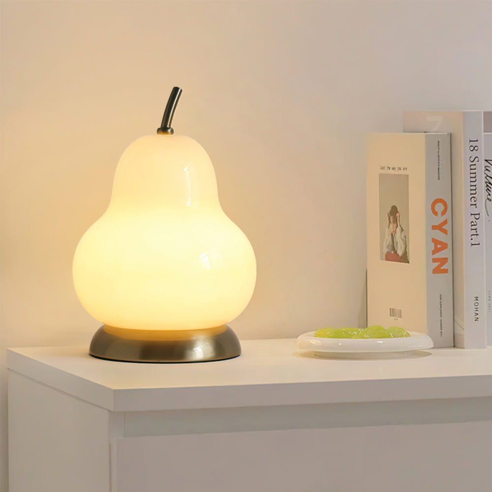 Elegant Pear Glass Table Lamp with Built-in Battery – Cream Shade, Modern Design 8