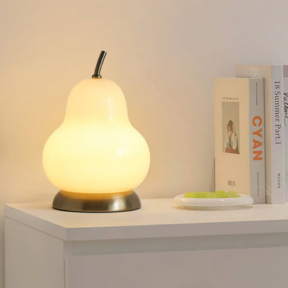 Elegant Pear Glass Table Lamp with Built-in Battery – Cream Shade, Modern Design 8