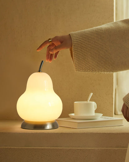 Elegant Pear Glass Table Lamp with Built-in Battery – Cream Shade, Modern Design 9
