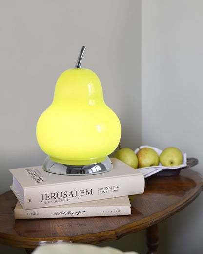 Elegant Pear Glass Table Lamp with Built-in Battery – Cream Shade, Modern Design 10