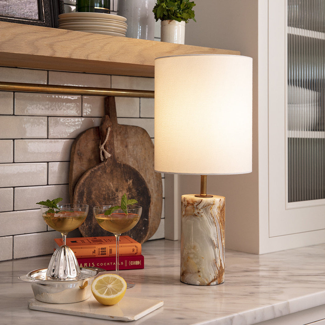 Elegant Marble Table Lamp with Fabric Shade – Ideal for Bedroom or Living Room 3