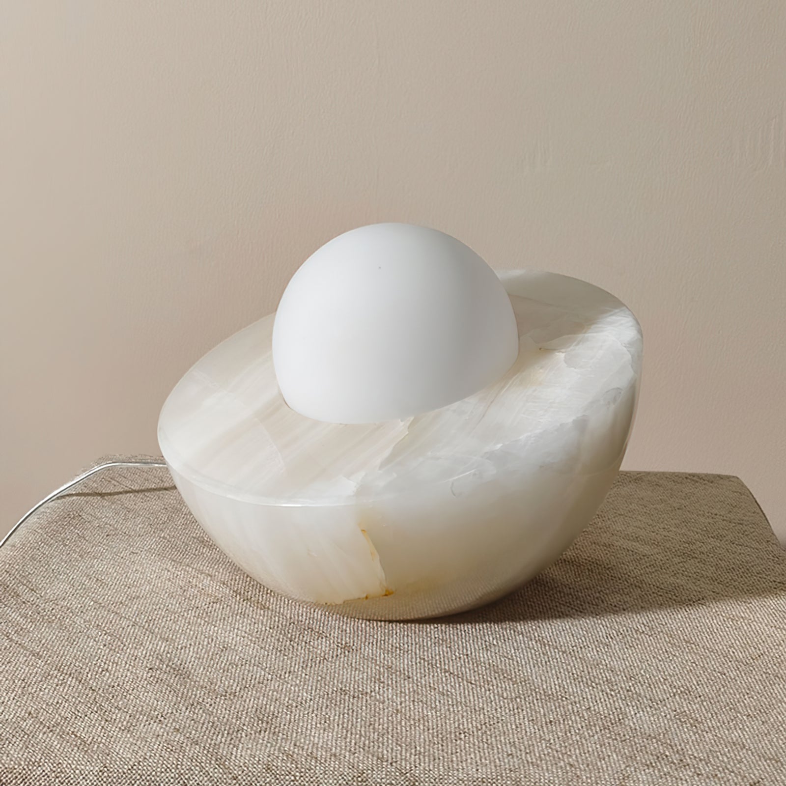 Minimalist Table Lamp with Marble Base and Frosted Glass Shade – 20 cm, Perfect for Bedroom or Living Room 3
