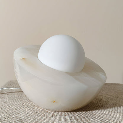 Minimalist Table Lamp with Marble Base and Frosted Glass Shade – 20 cm, Perfect for Bedroom or Living Room 4