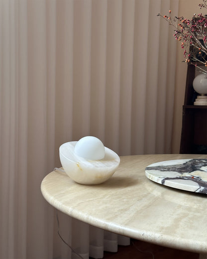 Minimalist Table Lamp with Marble Base and Frosted Glass Shade – 20 cm, Perfect for Bedroom or Living Room 8