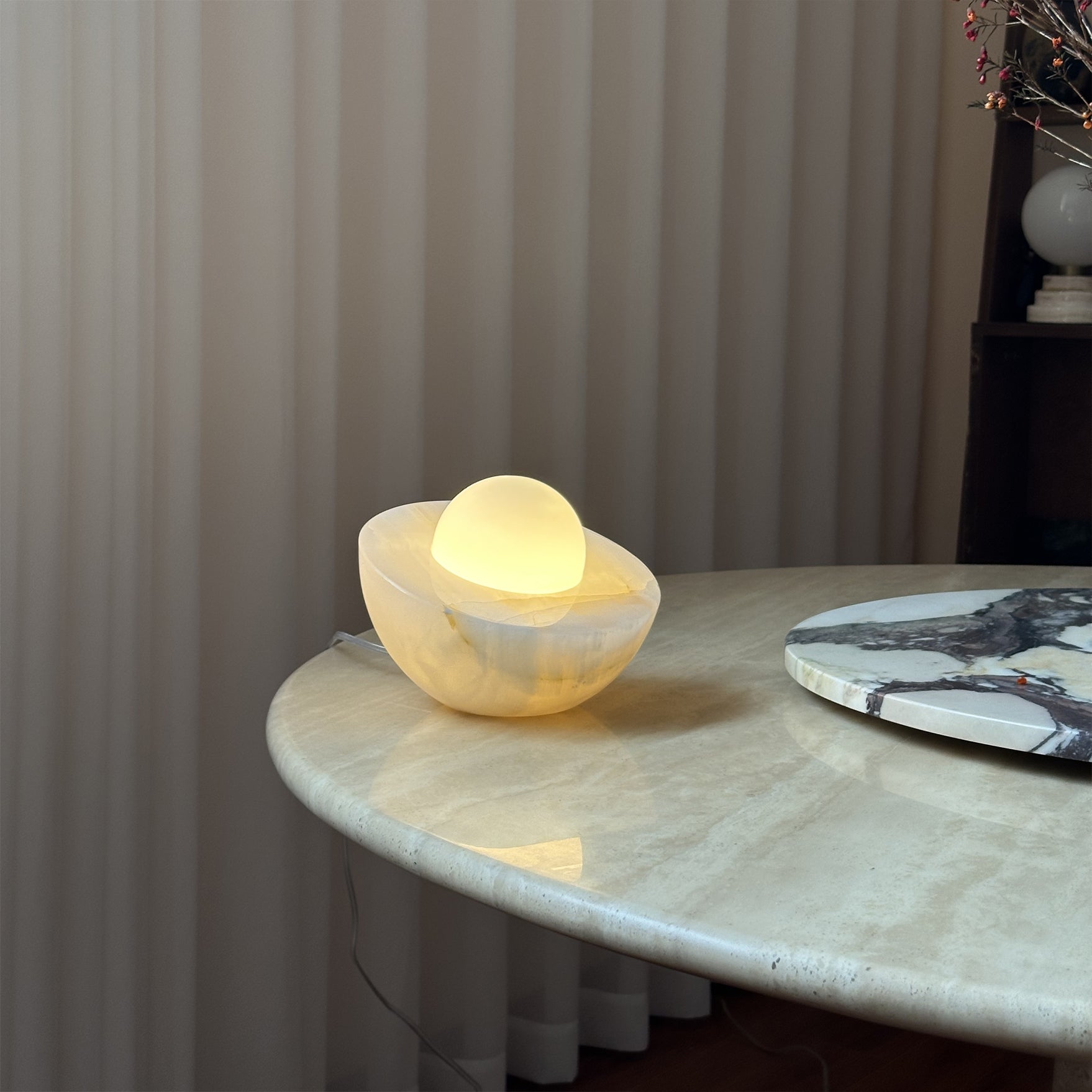 Minimalist Table Lamp with Marble Base and Frosted Glass Shade – 20 cm, Perfect for Bedroom or Living Room 9