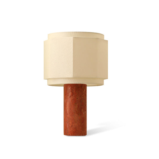 Elegant Table Lamp with Red Travertine Base and Fabric Shade – Perfect for Bedroom or Living Room 1